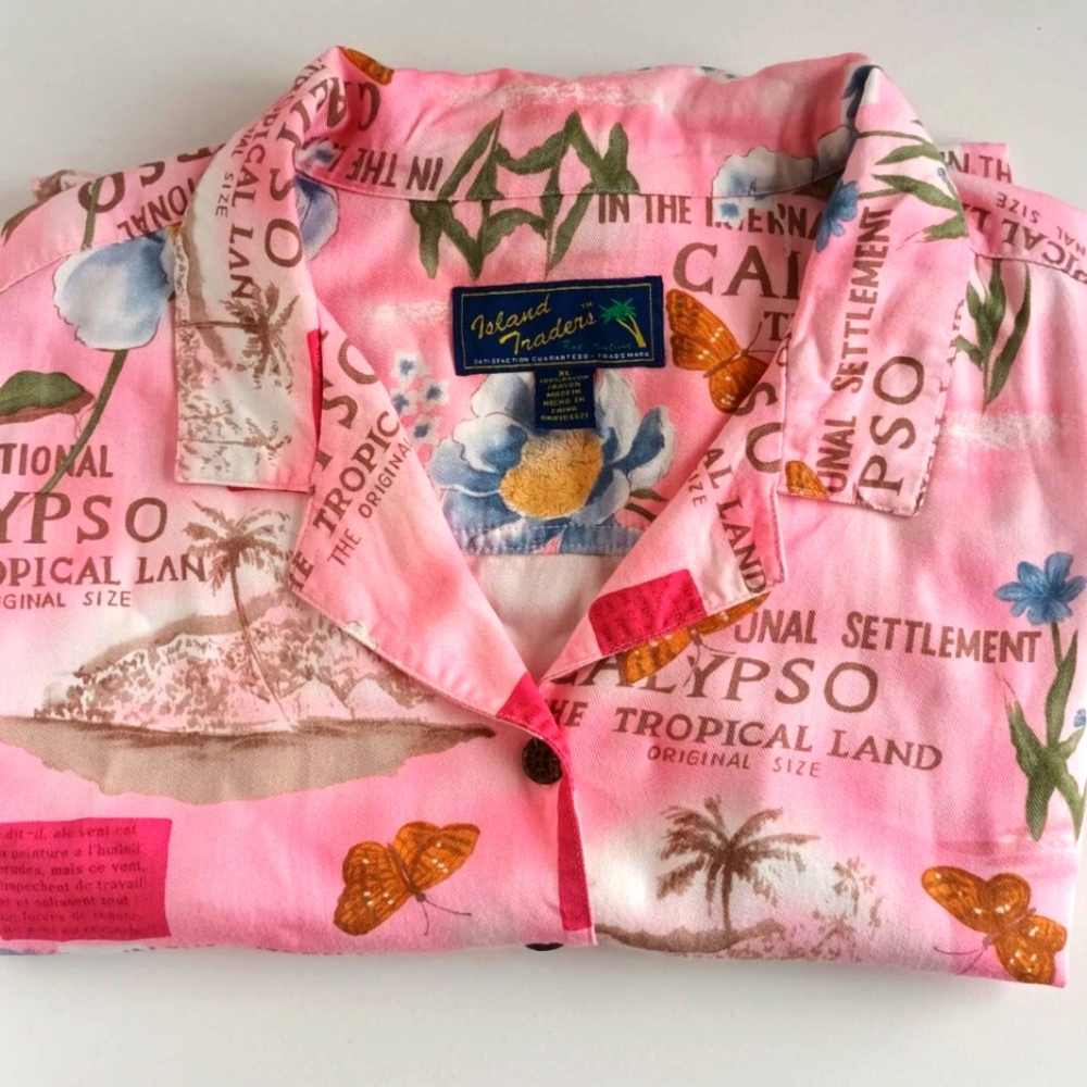 Island Traders Pink Hawaiian Style Shirt Size XL - Picture 2 of 4